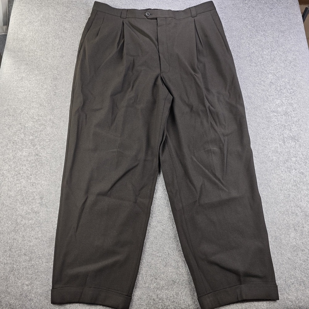 Armani Collezioni Dress Pants Mens 38x31 Gray Pleated Cuffed Wool Trousers